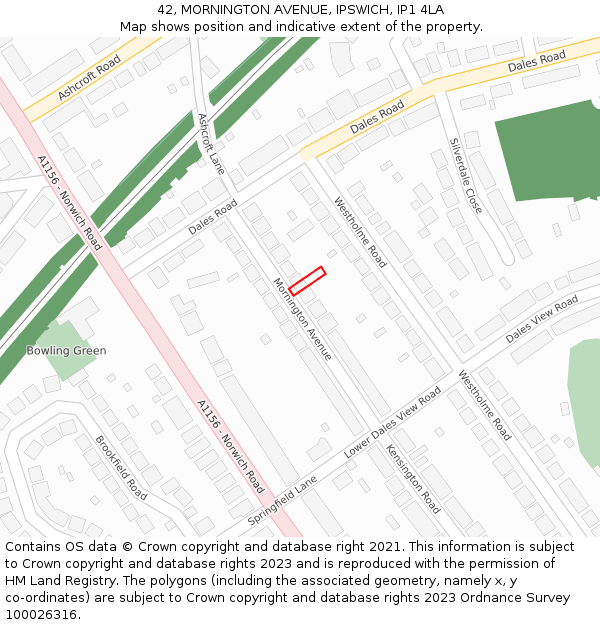 42, MORNINGTON AVENUE, IPSWICH, IP1 4LA: Location map and indicative extent of plot