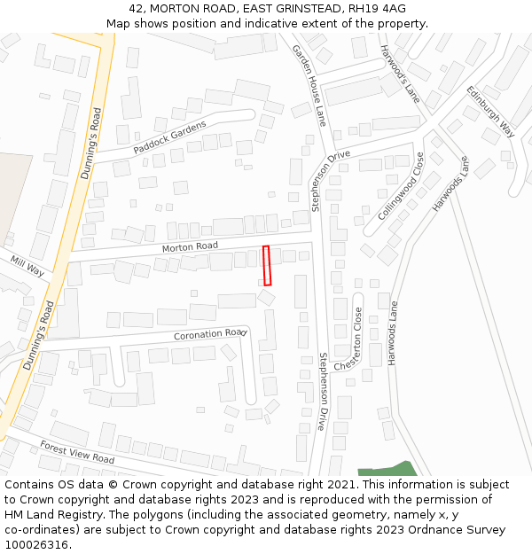42, MORTON ROAD, EAST GRINSTEAD, RH19 4AG: Location map and indicative extent of plot
