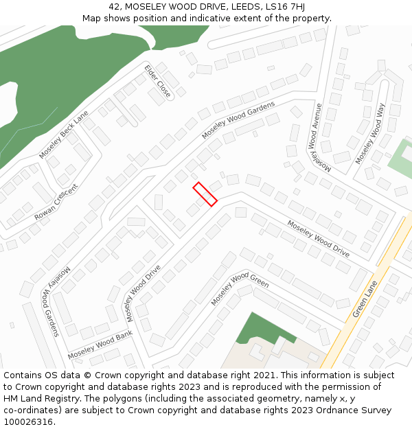 42, MOSELEY WOOD DRIVE, LEEDS, LS16 7HJ: Location map and indicative extent of plot