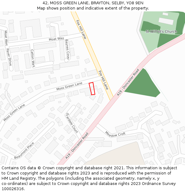 42, MOSS GREEN LANE, BRAYTON, SELBY, YO8 9EN: Location map and indicative extent of plot