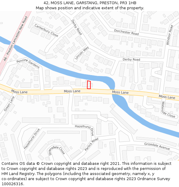 42, MOSS LANE, GARSTANG, PRESTON, PR3 1HB: Location map and indicative extent of plot
