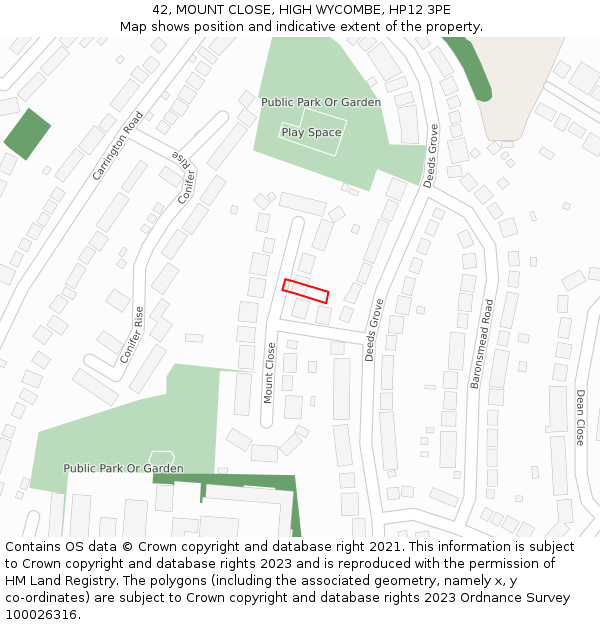 42, MOUNT CLOSE, HIGH WYCOMBE, HP12 3PE: Location map and indicative extent of plot