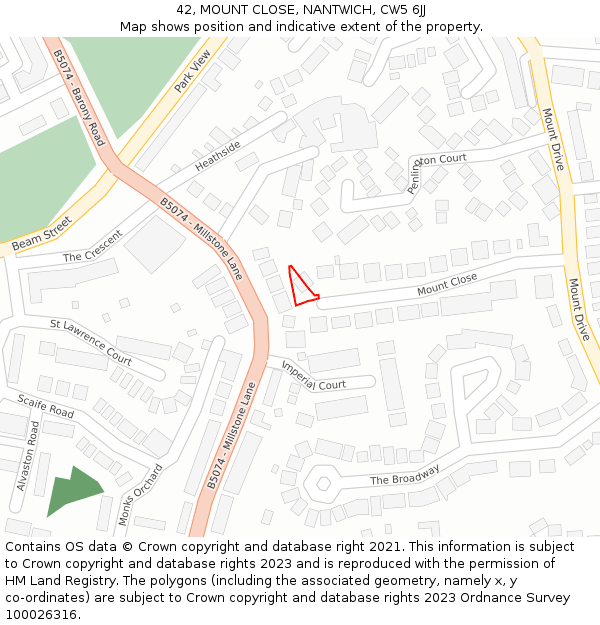 42, MOUNT CLOSE, NANTWICH, CW5 6JJ: Location map and indicative extent of plot