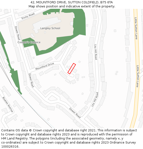 42, MOUNTFORD DRIVE, SUTTON COLDFIELD, B75 6TA: Location map and indicative extent of plot