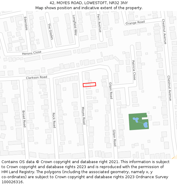 42, MOYES ROAD, LOWESTOFT, NR32 3NY: Location map and indicative extent of plot