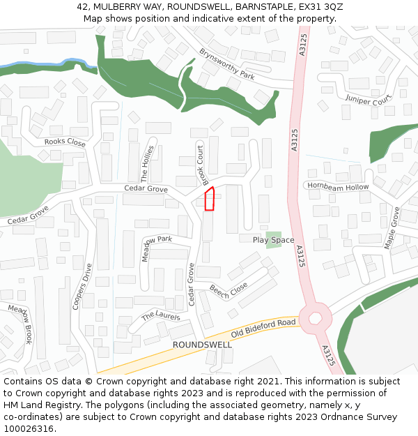 42, MULBERRY WAY, ROUNDSWELL, BARNSTAPLE, EX31 3QZ: Location map and indicative extent of plot