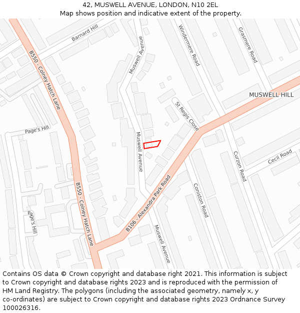 42, MUSWELL AVENUE, LONDON, N10 2EL: Location map and indicative extent of plot