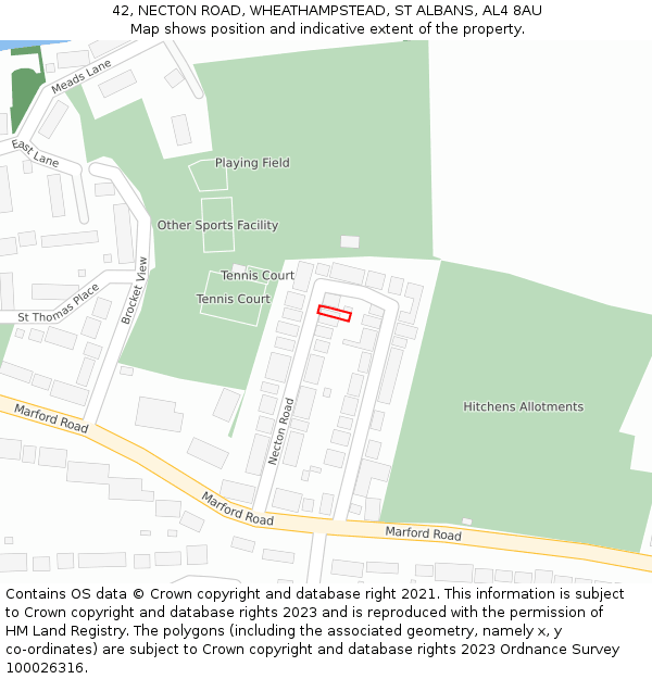 42, NECTON ROAD, WHEATHAMPSTEAD, ST ALBANS, AL4 8AU: Location map and indicative extent of plot