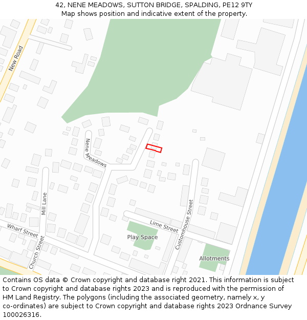 42, NENE MEADOWS, SUTTON BRIDGE, SPALDING, PE12 9TY: Location map and indicative extent of plot