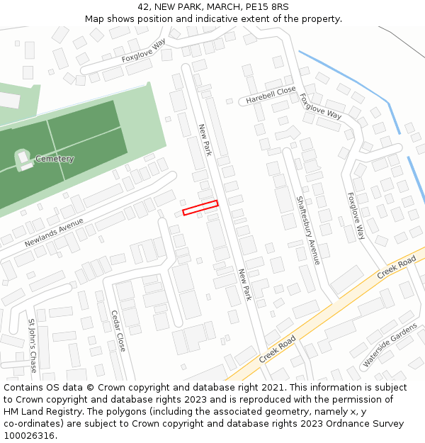 42, NEW PARK, MARCH, PE15 8RS: Location map and indicative extent of plot