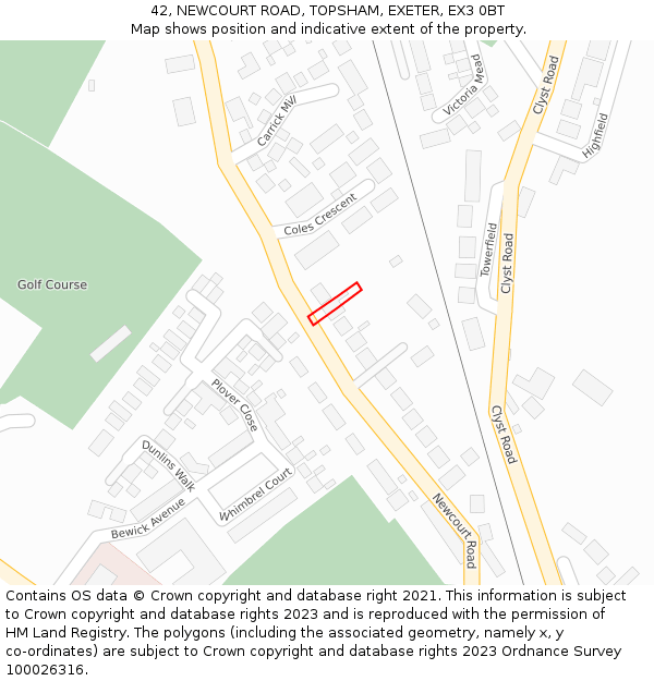 42, NEWCOURT ROAD, TOPSHAM, EXETER, EX3 0BT: Location map and indicative extent of plot