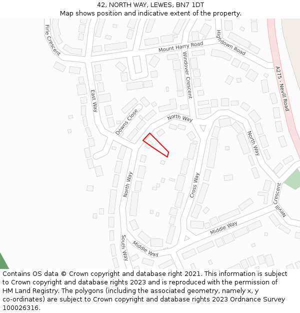 42, NORTH WAY, LEWES, BN7 1DT: Location map and indicative extent of plot
