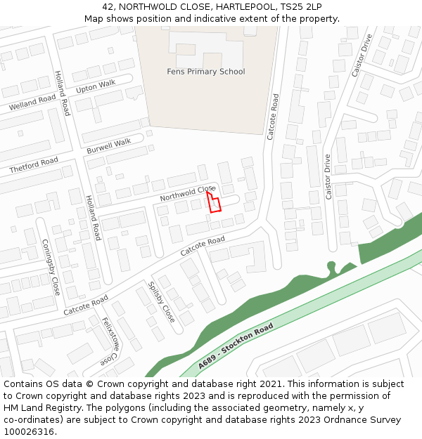 42, NORTHWOLD CLOSE, HARTLEPOOL, TS25 2LP: Location map and indicative extent of plot