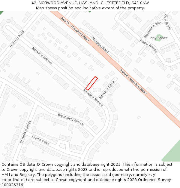 42, NORWOOD AVENUE, HASLAND, CHESTERFIELD, S41 0NW: Location map and indicative extent of plot