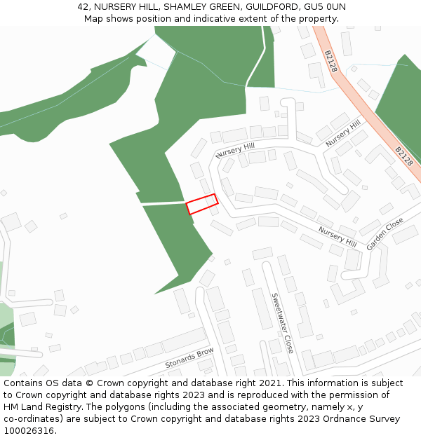 42, NURSERY HILL, SHAMLEY GREEN, GUILDFORD, GU5 0UN: Location map and indicative extent of plot