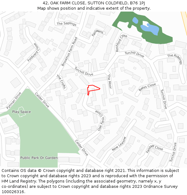 42, OAK FARM CLOSE, SUTTON COLDFIELD, B76 1PJ: Location map and indicative extent of plot