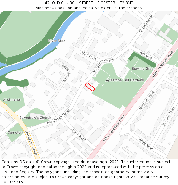 42, OLD CHURCH STREET, LEICESTER, LE2 8ND: Location map and indicative extent of plot