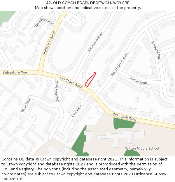 42, OLD COACH ROAD, DROITWICH, WR9 8BE: Location map and indicative extent of plot