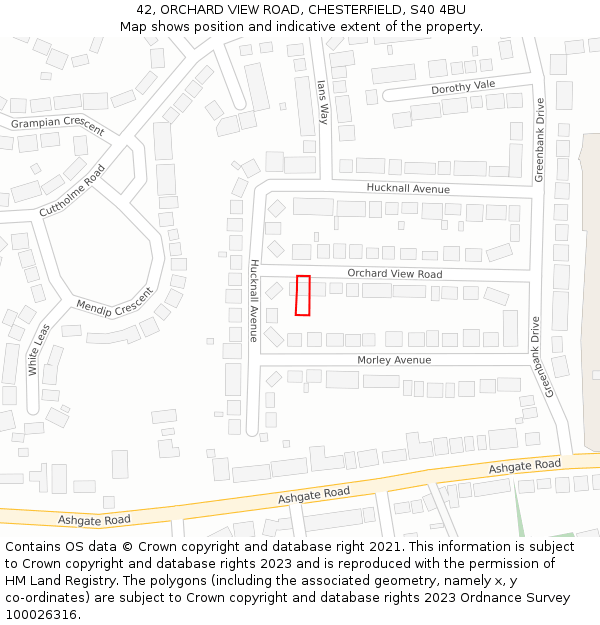 42, ORCHARD VIEW ROAD, CHESTERFIELD, S40 4BU: Location map and indicative extent of plot