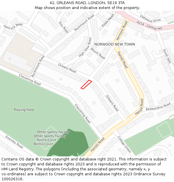 42, ORLEANS ROAD, LONDON, SE19 3TA: Location map and indicative extent of plot