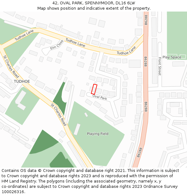 42, OVAL PARK, SPENNYMOOR, DL16 6LW: Location map and indicative extent of plot