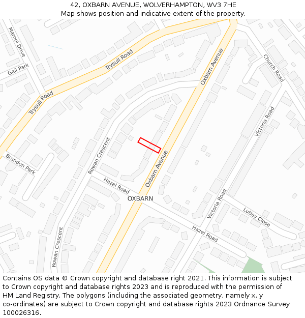 42, OXBARN AVENUE, WOLVERHAMPTON, WV3 7HE: Location map and indicative extent of plot
