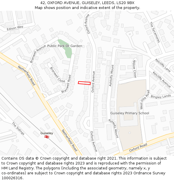 42, OXFORD AVENUE, GUISELEY, LEEDS, LS20 9BX: Location map and indicative extent of plot