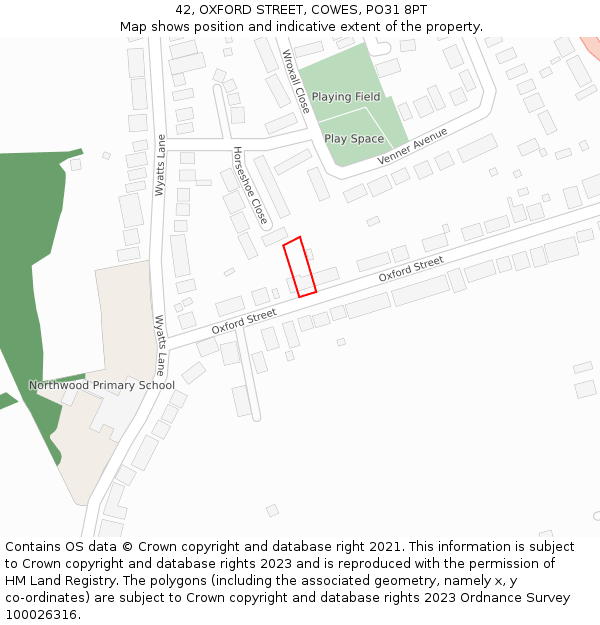 42, OXFORD STREET, COWES, PO31 8PT: Location map and indicative extent of plot