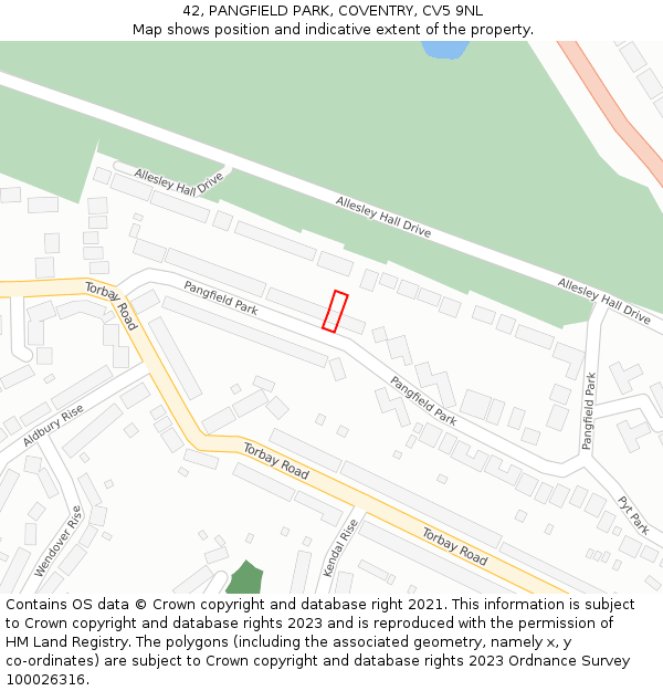 42, PANGFIELD PARK, COVENTRY, CV5 9NL: Location map and indicative extent of plot