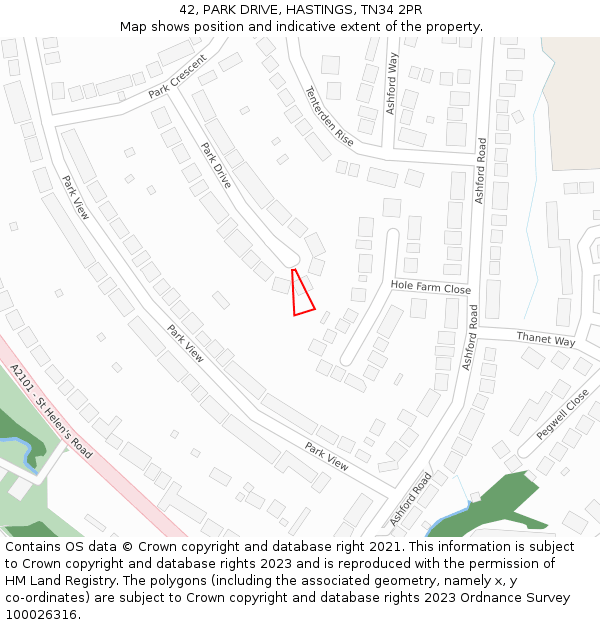42, PARK DRIVE, HASTINGS, TN34 2PR: Location map and indicative extent of plot