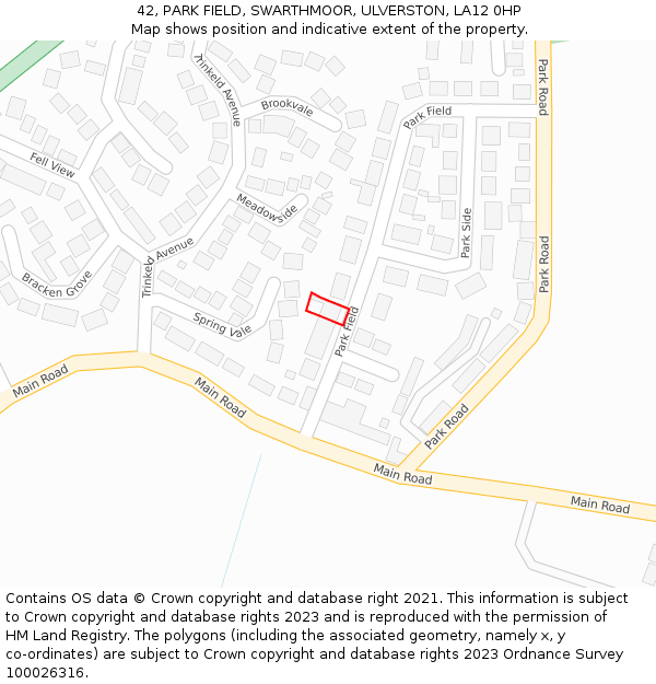 42, PARK FIELD, SWARTHMOOR, ULVERSTON, LA12 0HP: Location map and indicative extent of plot