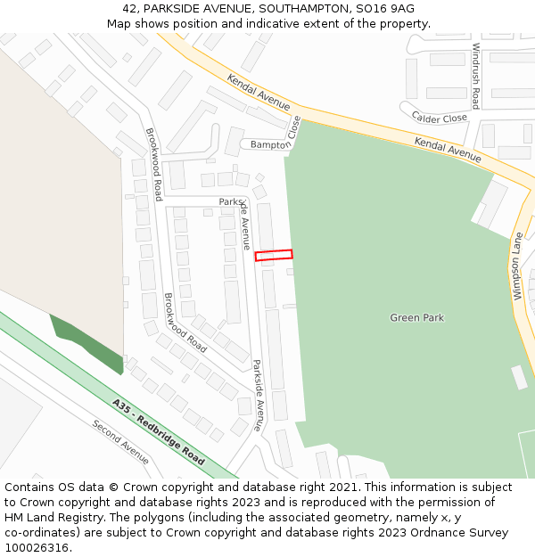 42, PARKSIDE AVENUE, SOUTHAMPTON, SO16 9AG: Location map and indicative extent of plot