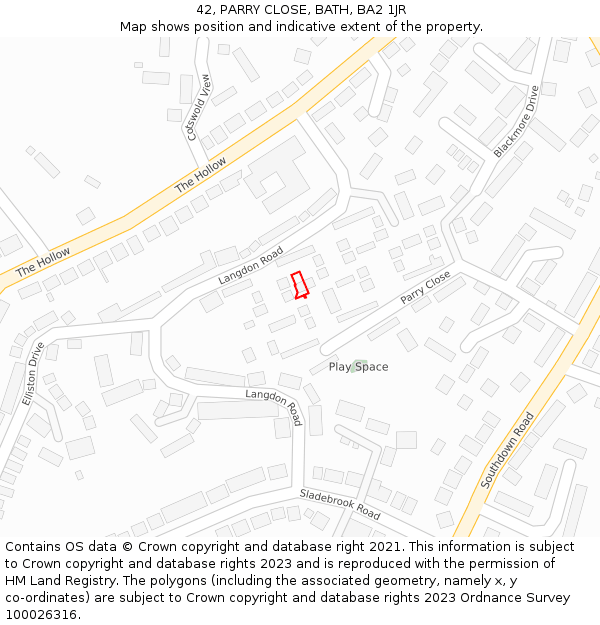 42, PARRY CLOSE, BATH, BA2 1JR: Location map and indicative extent of plot