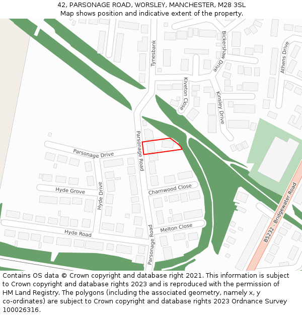 42, PARSONAGE ROAD, WORSLEY, MANCHESTER, M28 3SL: Location map and indicative extent of plot