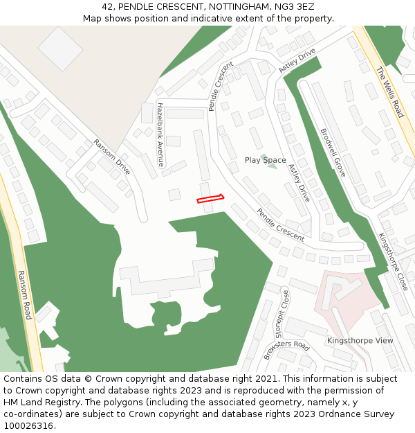 42, PENDLE CRESCENT, NOTTINGHAM, NG3 3EZ: Location map and indicative extent of plot