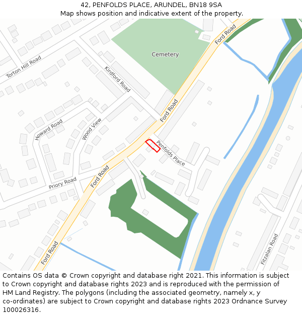 42, PENFOLDS PLACE, ARUNDEL, BN18 9SA: Location map and indicative extent of plot