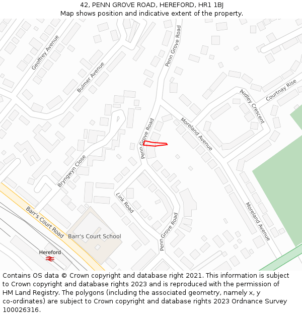 42, PENN GROVE ROAD, HEREFORD, HR1 1BJ: Location map and indicative extent of plot