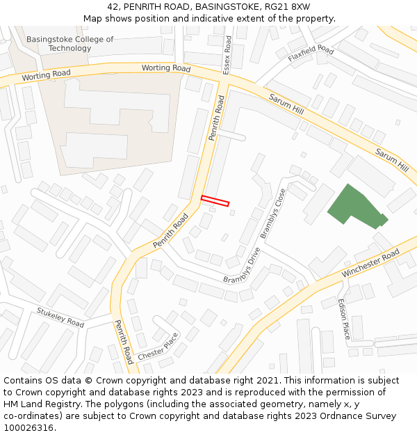 42, PENRITH ROAD, BASINGSTOKE, RG21 8XW: Location map and indicative extent of plot