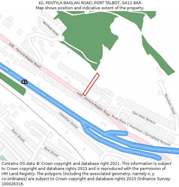 42, PENTYLA BAGLAN ROAD, PORT TALBOT, SA12 8AA: Location map and indicative extent of plot