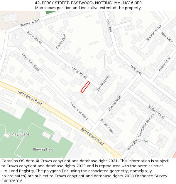 42, PERCY STREET, EASTWOOD, NOTTINGHAM, NG16 3EP: Location map and indicative extent of plot