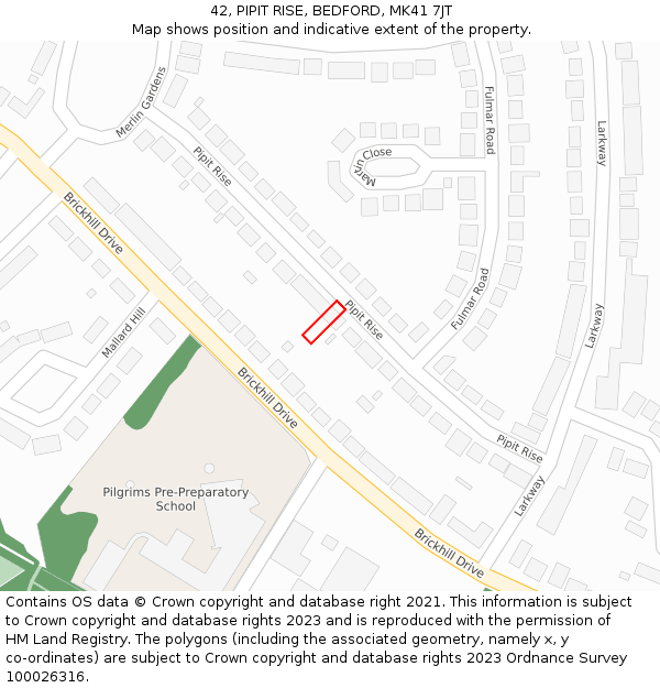 42, PIPIT RISE, BEDFORD, MK41 7JT: Location map and indicative extent of plot