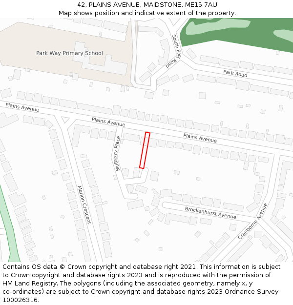 42, PLAINS AVENUE, MAIDSTONE, ME15 7AU: Location map and indicative extent of plot