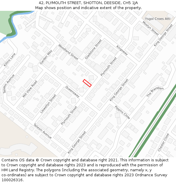 42, PLYMOUTH STREET, SHOTTON, DEESIDE, CH5 1JA: Location map and indicative extent of plot