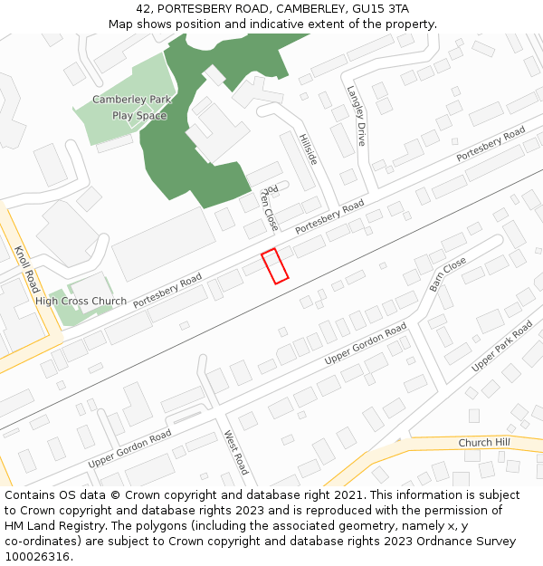 42, PORTESBERY ROAD, CAMBERLEY, GU15 3TA: Location map and indicative extent of plot