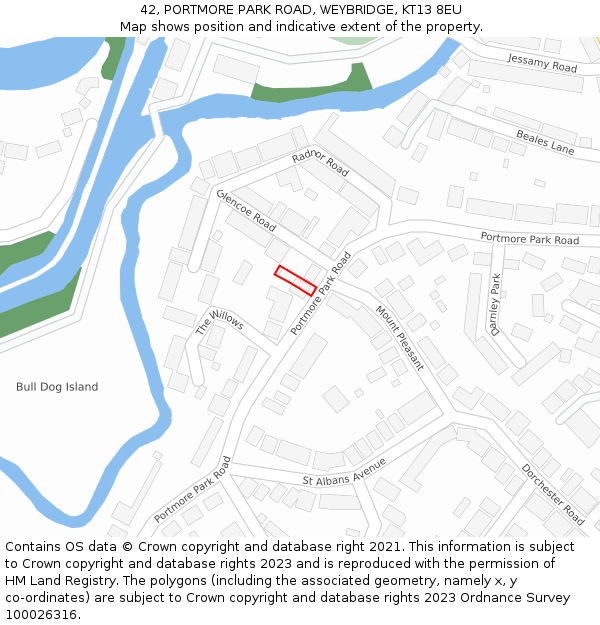 42, PORTMORE PARK ROAD, WEYBRIDGE, KT13 8EU: Location map and indicative extent of plot