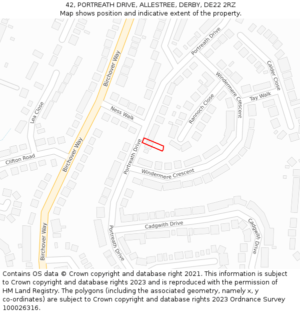 42, PORTREATH DRIVE, ALLESTREE, DERBY, DE22 2RZ: Location map and indicative extent of plot