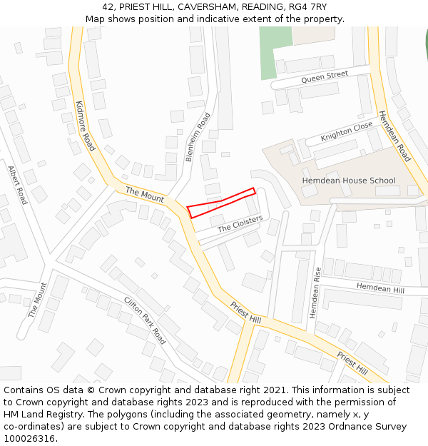 42, PRIEST HILL, CAVERSHAM, READING, RG4 7RY: Location map and indicative extent of plot