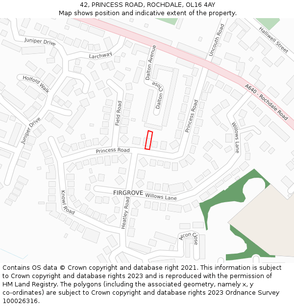 42, PRINCESS ROAD, ROCHDALE, OL16 4AY: Location map and indicative extent of plot