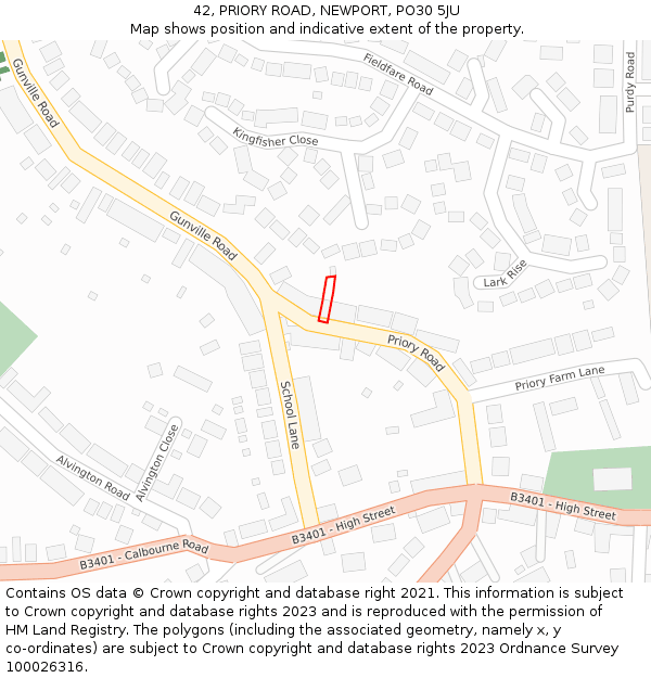 42, PRIORY ROAD, NEWPORT, PO30 5JU: Location map and indicative extent of plot