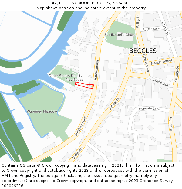 42, PUDDINGMOOR, BECCLES, NR34 9PL: Location map and indicative extent of plot